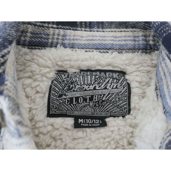 Brooklyn Cloth MFG.Co Youth Sherpa Lined Flannel Shacket M (10-12) Cream Blue - Picture 5 of 6